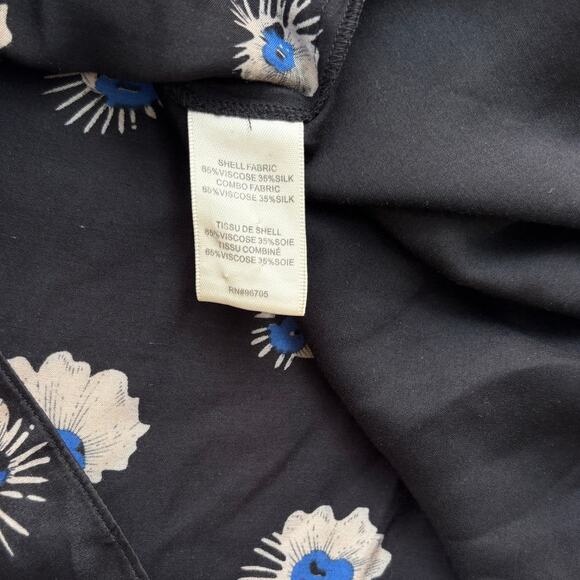 Rebecca Taylor blouse Women's 2 Black Cobalt Starflower Floral Silk Boho Peasant - Picture 8 of 8